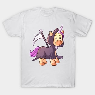 Cute Halloween Unicorn in Grim Reaper Costume T-Shirt